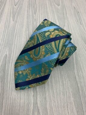 Paisley Teal & Blue Striped Silk Tie